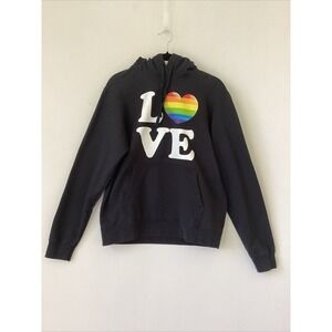 LOVE Hoodie Sweatshirt‎ Unisex Teen Medium Black Rainbow Heart Streetwear  Bold